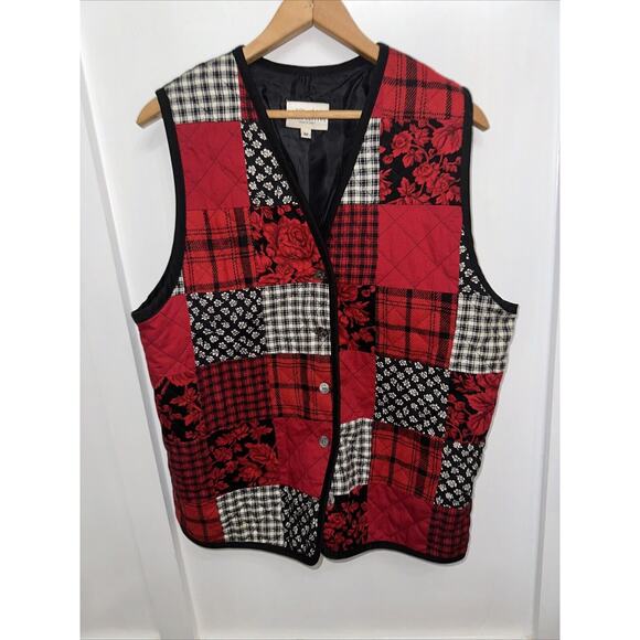 Susan Bristol Vintage Patchwork Black Red Vest Size Medium - Picture 3 of 6